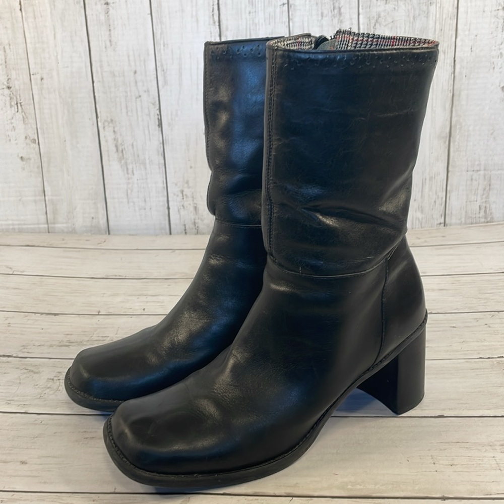 Tommy Hilfiger Black Leather Vintage Y2K 90's Chunky Heel Boots